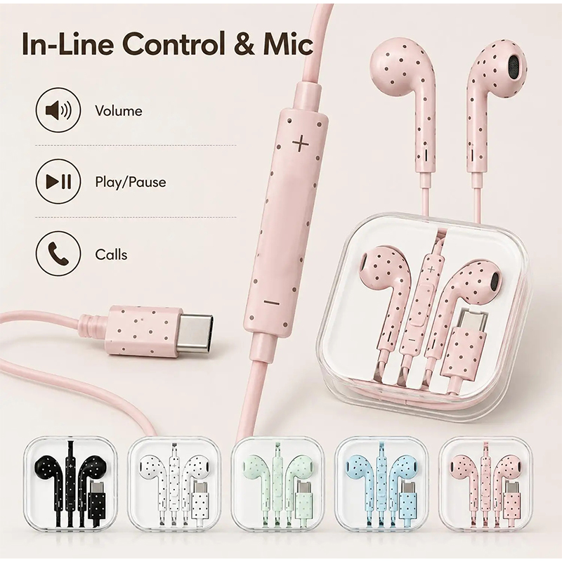 Type C Earphones Polka Dot Sta - Wired Earphone Mic ulasan dan harga