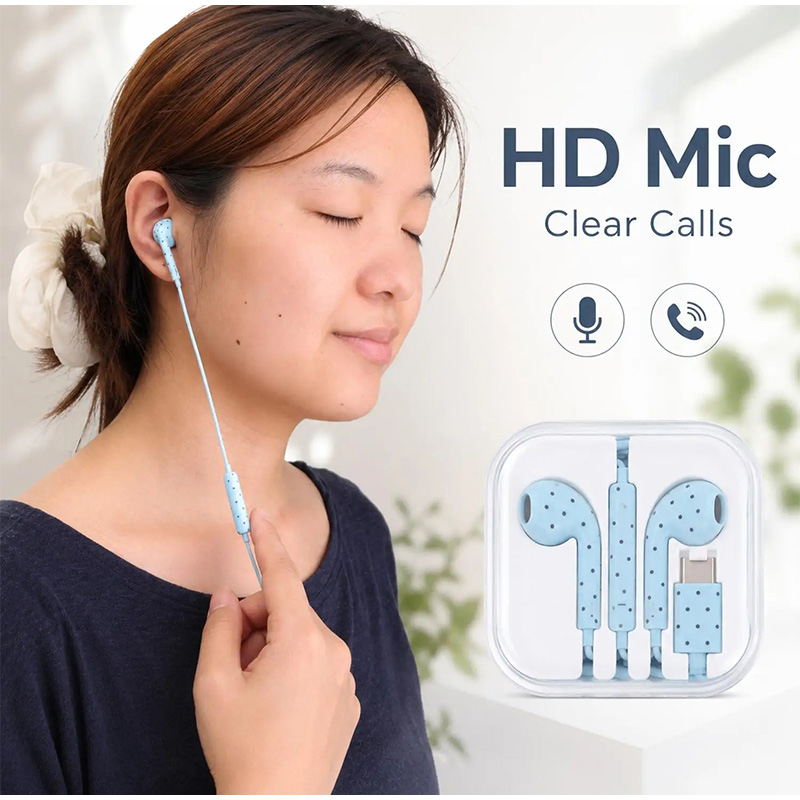 Type C Earphones Polka Dot Sta - Wired Earphone Mic ulasan dan harga