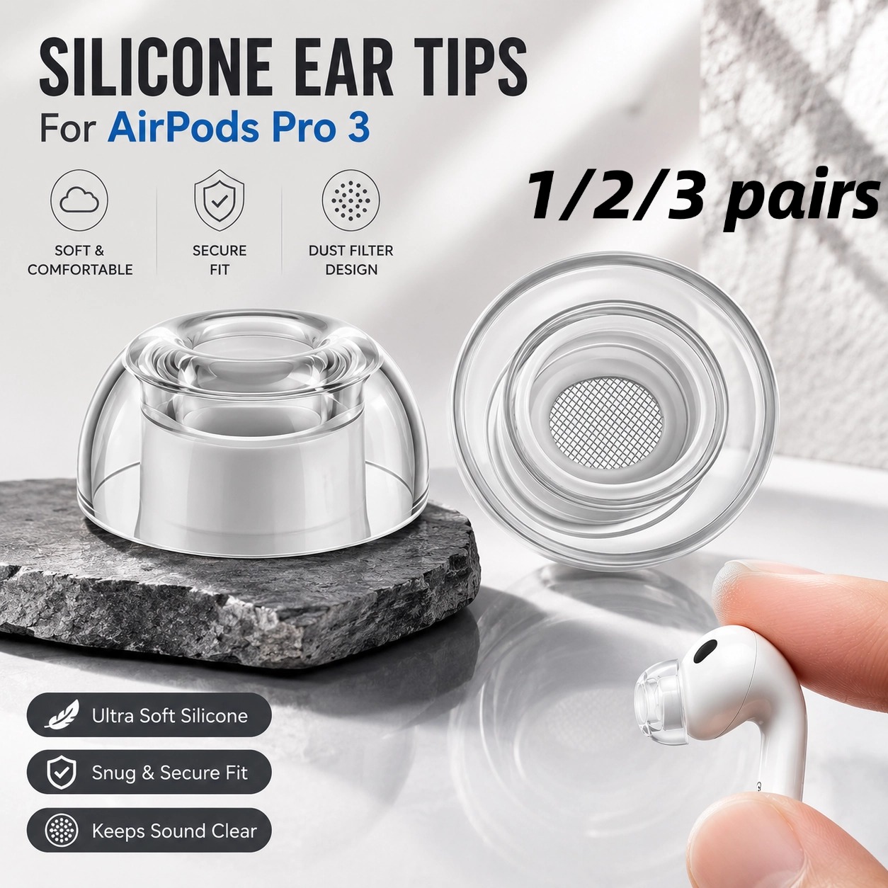 1/2/3Pairs Clear Liquid Silico - Silicone Ear Tip Replacement ulasan dan harga